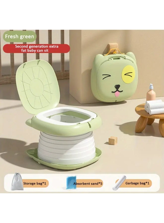 Bukela Cat Design Portable Travel Potty for Toddler, Convenient Training Toilet for Girls and Boys, Folding Toilet for Car Camping Indoor Outdoor, Pottie for Kids (Green) - Image 1