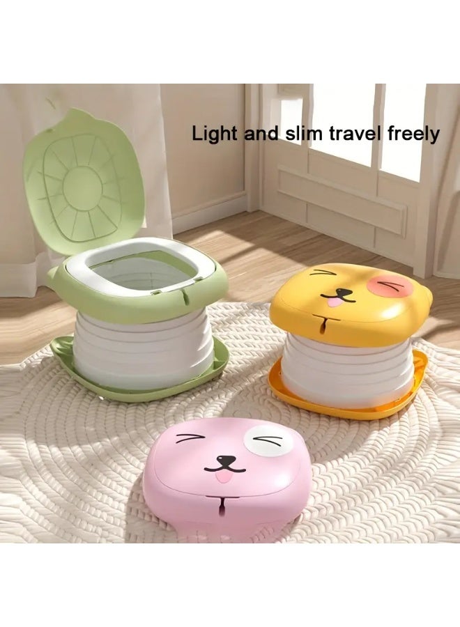 Bukela Cat Design Portable Travel Potty for Toddler, Convenient Training Toilet for Girls and Boys, Folding Toilet for Car Camping Indoor Outdoor, Pottie for Kids (Green) - Image 2