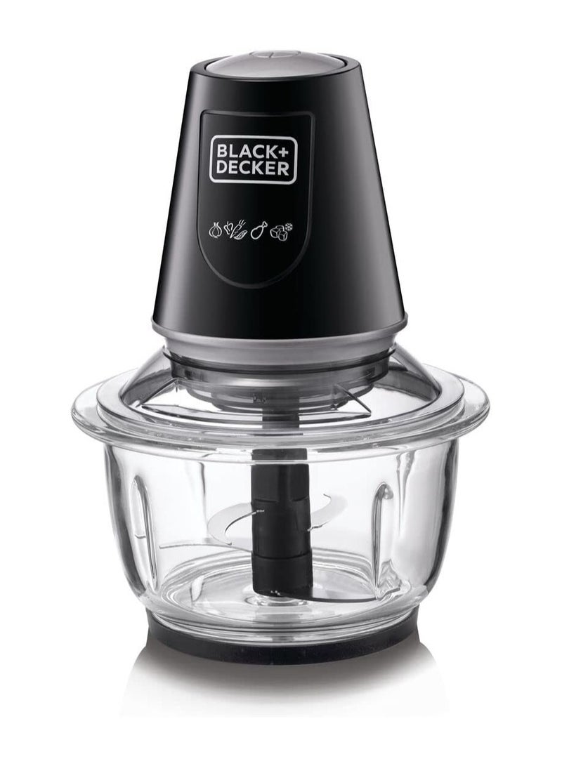 ديكر مفرمة ومفرمة زجاجية عمودية من بلاك اند ديكر مع وظيفة سرعة النبض، سعة الوعاء الزجاجي 400 وات وسعة 1.2 لتر XXL مع نظام رباعي الشفرات قابل للإزالة يساعد على التقطيع. - Image 4