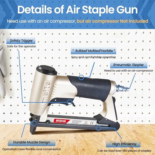 meite Upholstery Stapler with Safety Trigger, for 20 Gauge 1/2-Inch Crown Staples, Heavy-Duty Pneumatic Staple Gun for Woodworking, Professional and DIY Projects (Model MT5016S) - Image 5