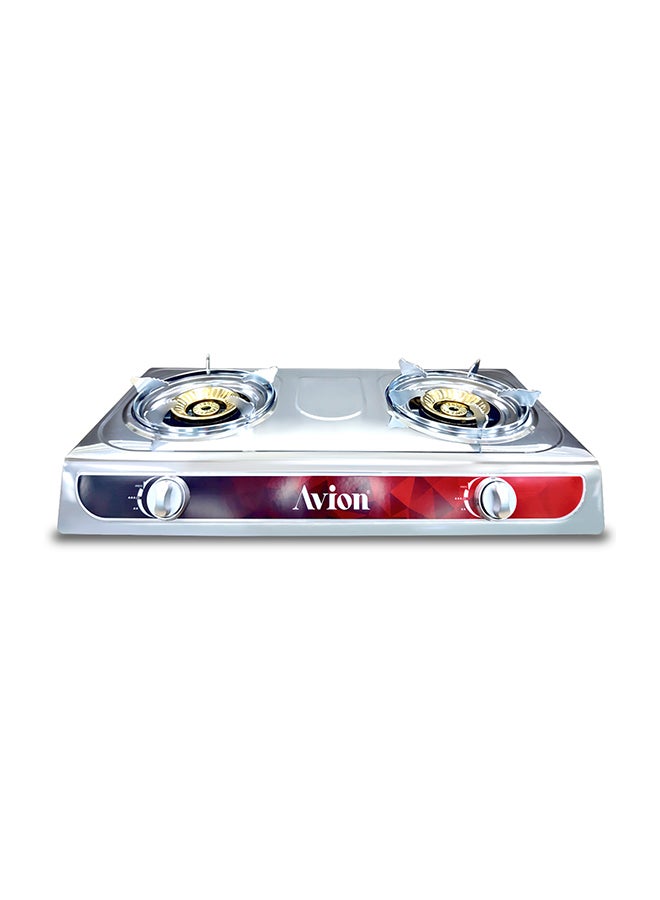 Avion Double Burner Gas Stove Durable Cast Iron Burner Auto Ignition -Energy Efficient Burners Stainless Steel Body Heat Resistant Electroplate Pan Support Low Gas Consumption AGS27EP  - Image 2