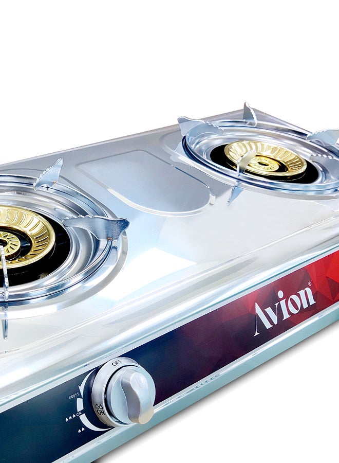 Avion Double Burner Gas Stove Durable Cast Iron Burner Auto Ignition -Energy Efficient Burners Stainless Steel Body Heat Resistant Electroplate Pan Support Low Gas Consumption AGS27EP  - Image 3