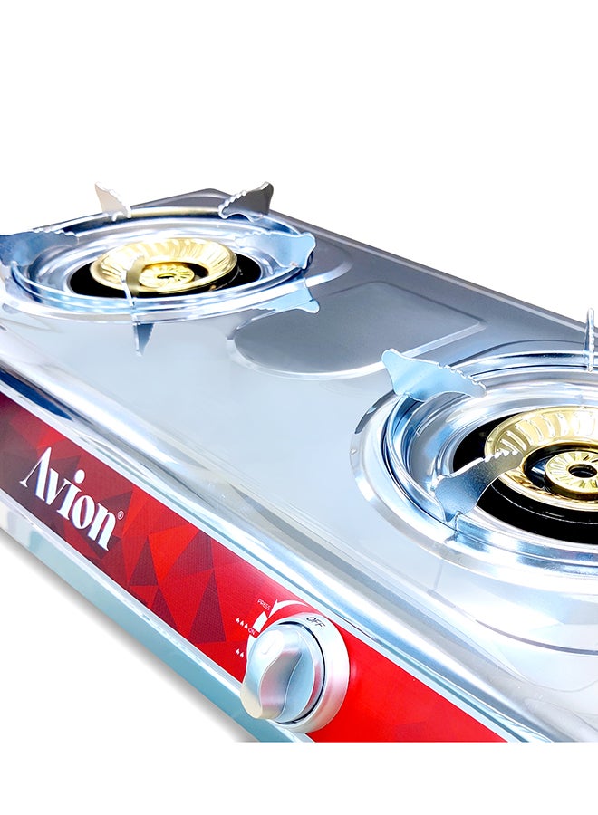 Avion Double Burner Gas Stove Durable Cast Iron Burner Auto Ignition -Energy Efficient Burners Stainless Steel Body Heat Resistant Electroplate Pan Support Low Gas Consumption AGS27EP  - Image 4