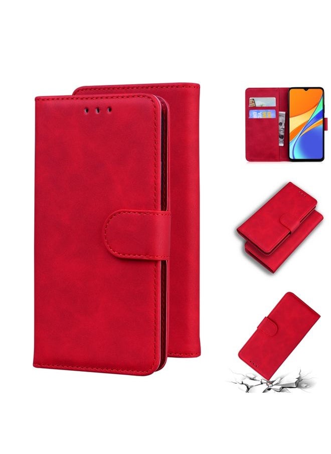 HuHa Case Cover For Xiaomi Redmi 9C Skin Feel Pure Color Flip Leather Phone Case Red 