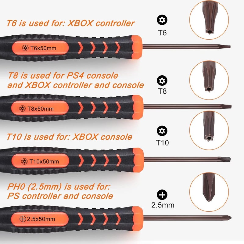 Jorest طقم إصلاح لجهاز Xbox One/360/X PS4 PS3 PS5، مفك براغي أمان Torx PH0 T6 T8 T10، أدوات كراون، ملاقط، أداة تنظيف لوحدة التحكم والجهاز - Image 2