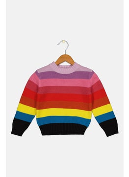Toddlers Girl Stripe Sweater, Pink Combo