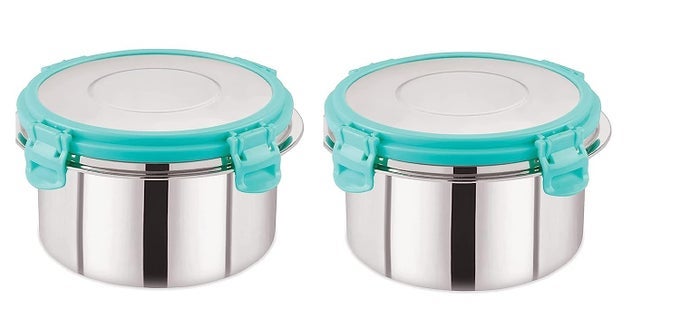 LEAK PROOF CLICK AND SEAL LOCK STAINLESS STEEL STORAGEAIR TIGHT TIFFIN CONTAINERLUNCH CONTAINER WITH STEEL LID 350 ML PACK OF 2