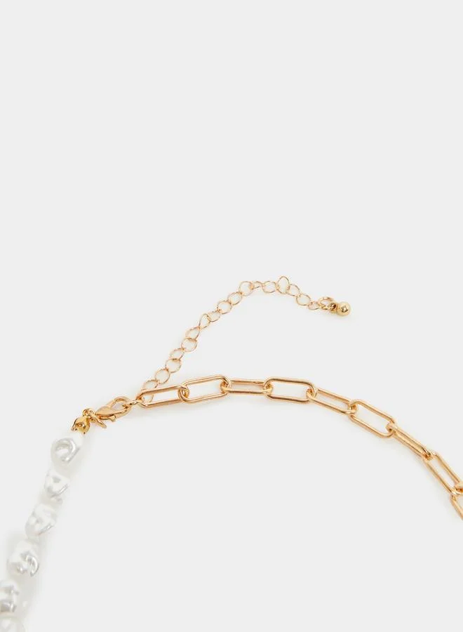 Styli Set of 2 - Faux Pearl Accent Chain Necklace