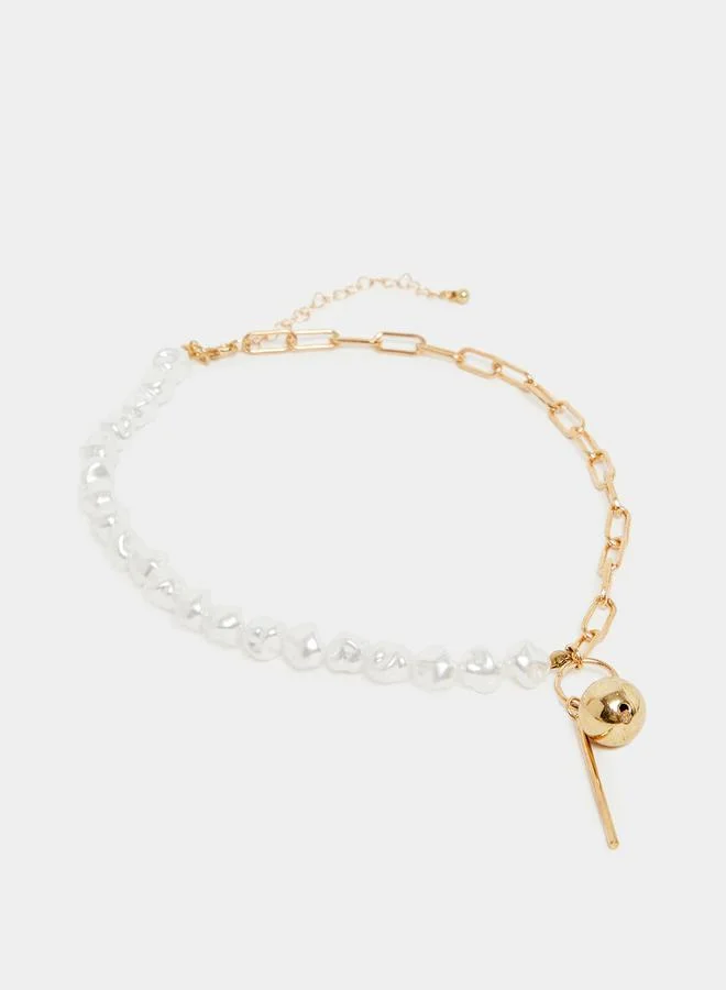Styli Set of 2 - Faux Pearl Accent Chain Necklace