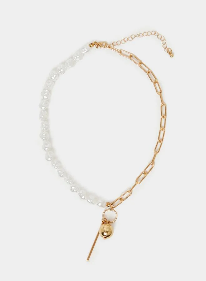 Styli Set of 2 - Faux Pearl Accent Chain Necklace