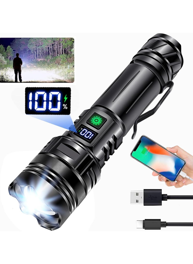 LED Torch Rechargeable Flashlights High lumens, Super Bright 200000LM Flashlight with Digital Power Display and 5 Modes, Waterproof Zoomable Flashlight for Emergency, Outdoor - Image 1