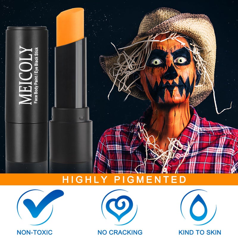 MEICOLY Orange Eye Black Stick,Waterproof Eye Black Baseball Softball Football Lacrosse,Orange Face Body Paint Stick for Halloween SFX Pumpkin Tiger Lion Cosplay Makeup - Image 2