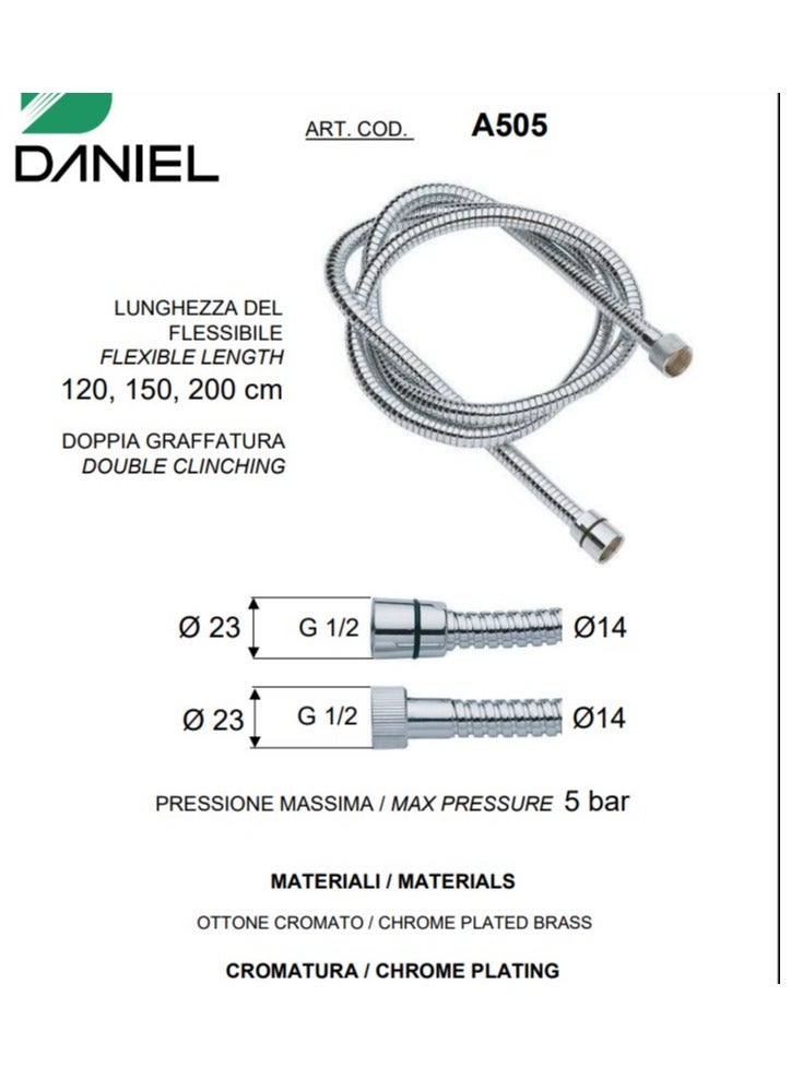 DANIEL Flexible hose150 CM double grip for shower in C.P. brass with conical nut - Image 3