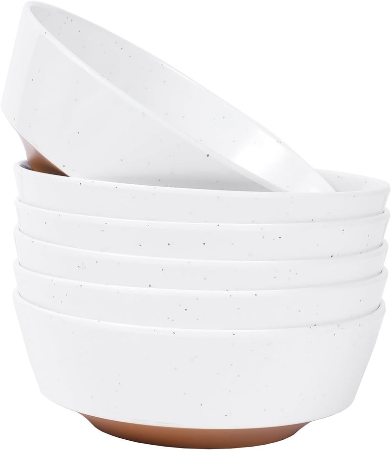 Webbylee 6inch Melamine Bowls set of 620ounce Dinnerware Cereal Bowls for Soup Salad  Dessert  Dishwasher Safe  Space Saving WhiteBrown - Image 1