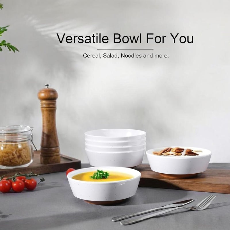 Webbylee 6inch Melamine Bowls set of 620ounce Dinnerware Cereal Bowls for Soup Salad  Dessert  Dishwasher Safe  Space Saving WhiteBrown - Image 5