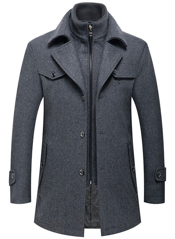 Loquat Men's Double Collar Winter Thick Trench Coat With Detachable Soft Scarf Jacket Grey  - Image 1