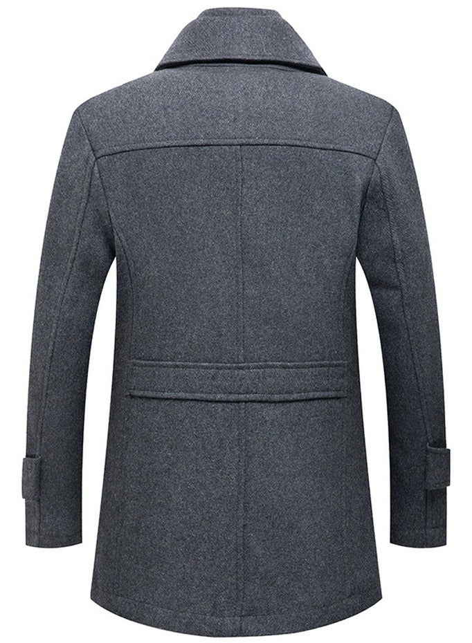Loquat Men's Double Collar Winter Thick Trench Coat With Detachable Soft Scarf Jacket Grey  - Image 2