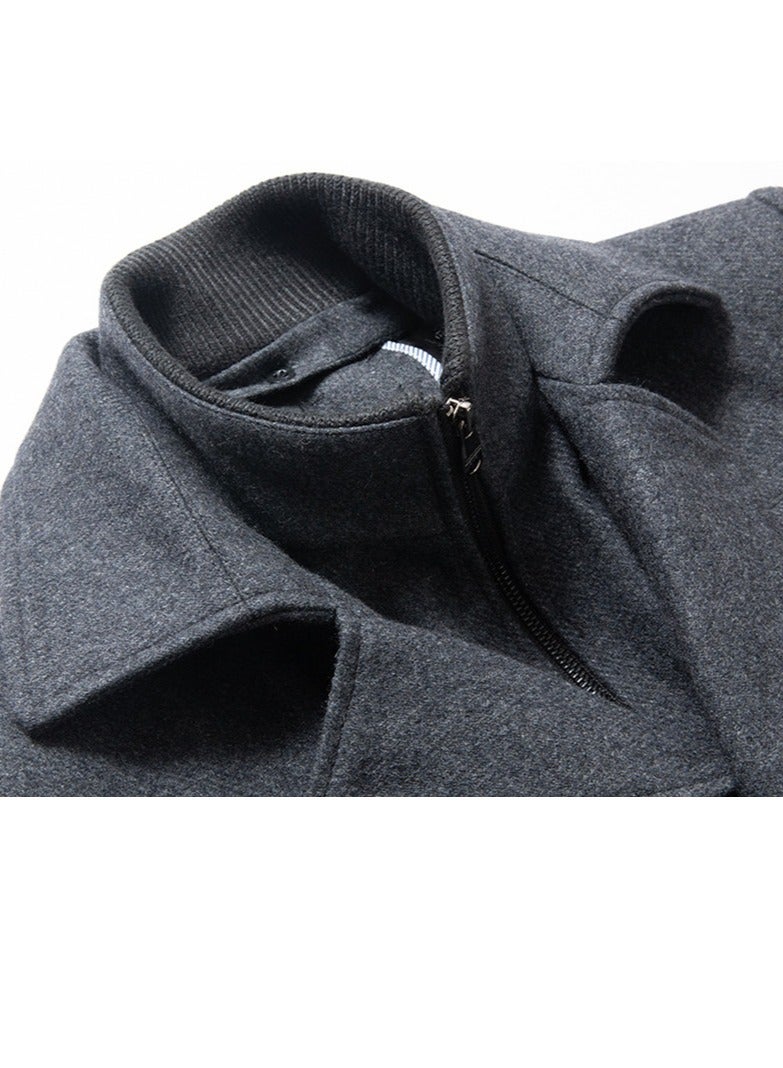 Loquat Men's Double Collar Winter Thick Trench Coat With Detachable Soft Scarf Jacket Grey  - Image 3
