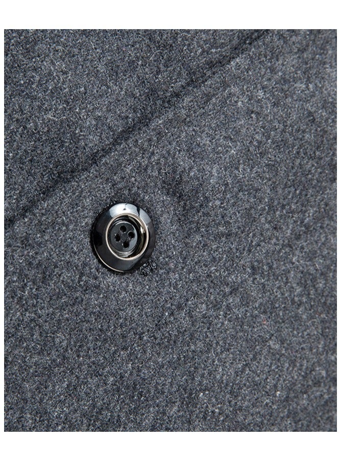 Loquat Men's Double Collar Winter Thick Trench Coat With Detachable Soft Scarf Jacket Grey  - Image 4