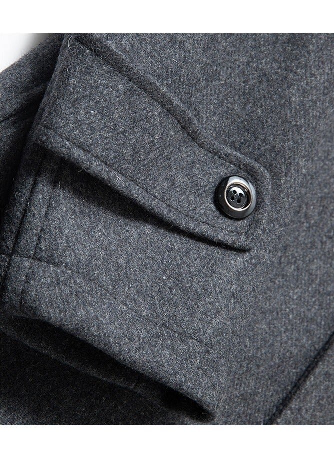 Loquat Men's Double Collar Winter Thick Trench Coat With Detachable Soft Scarf Jacket Grey  - Image 5