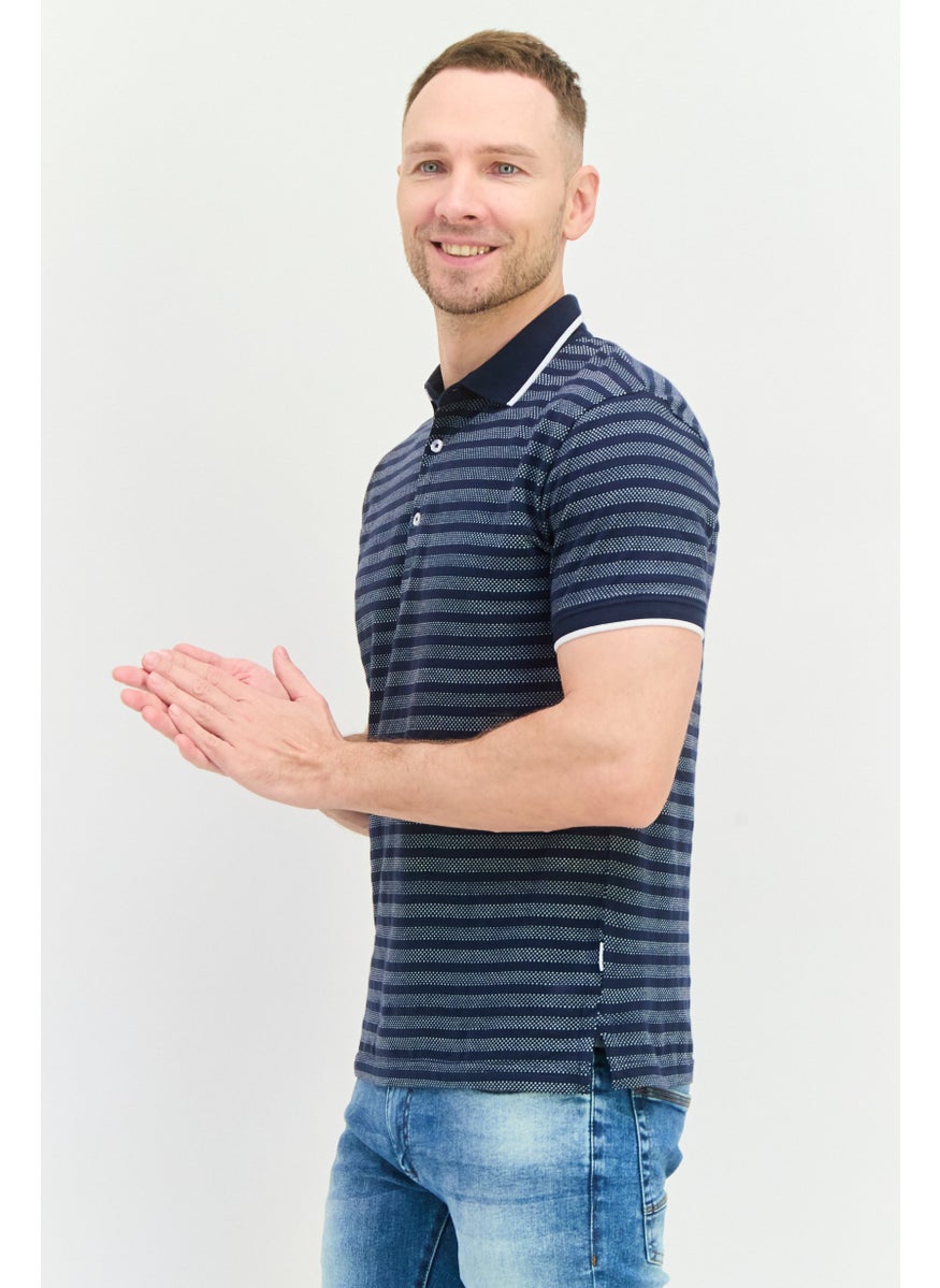 Peter Werth Men Regular Fit Short Sleeves Stripe Polo Shirt, Navy  - Image 3