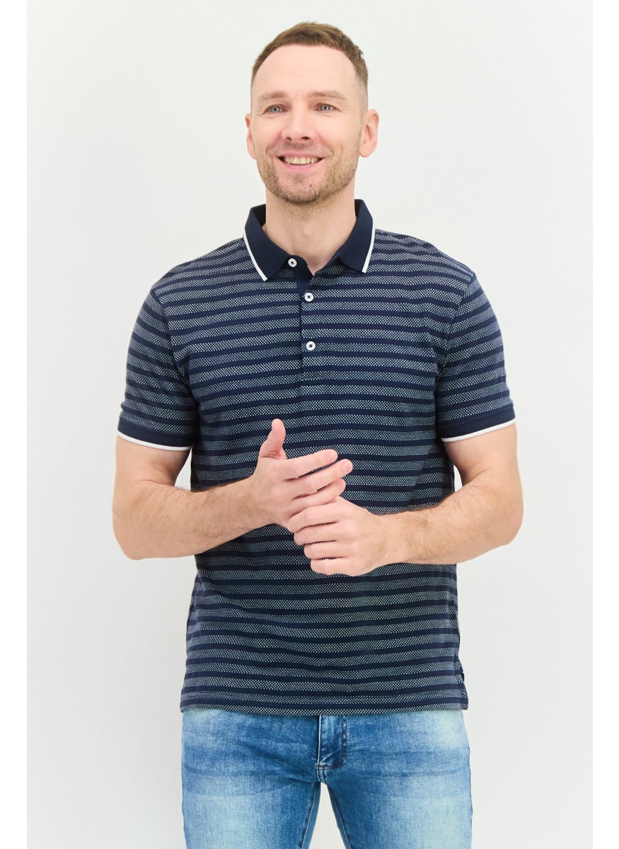 Peter Werth Men Regular Fit Short Sleeves Stripe Polo Shirt, Navy  - Image 1