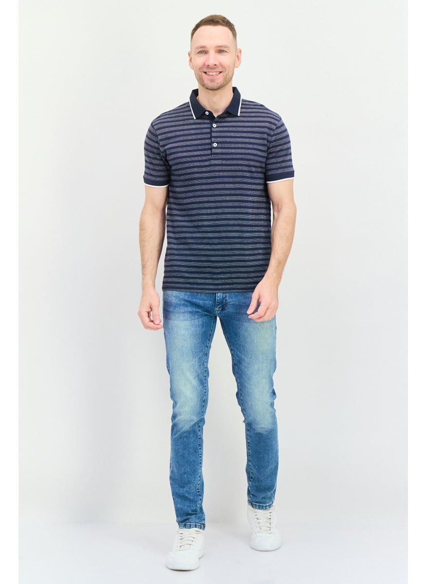 Peter Werth Men Regular Fit Short Sleeves Stripe Polo Shirt, Navy  - Image 4