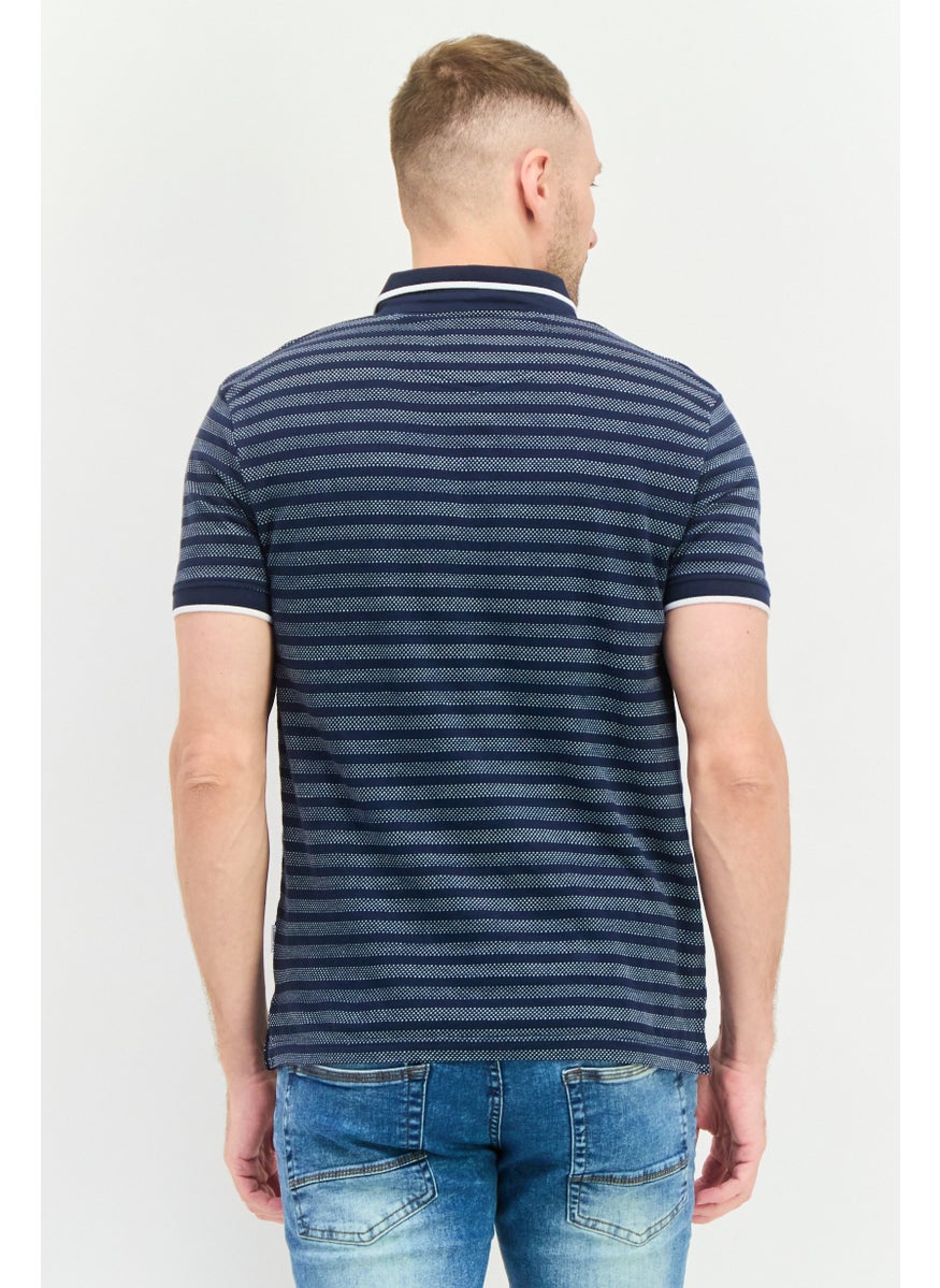 Peter Werth Men Regular Fit Short Sleeves Stripe Polo Shirt, Navy  - Image 2