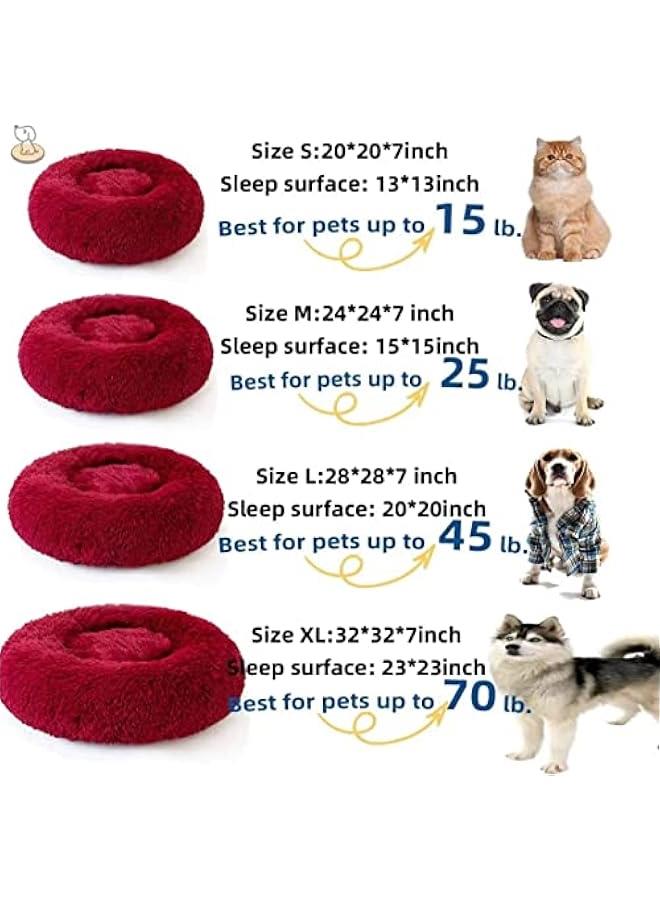 Generic Round Fluffy Plush Faux Fur Cat Bed - Washable 20/24 inches, Thick Bottom, Indoor Cats and Small Medium Dogs (Red, Medium)  - Image 4