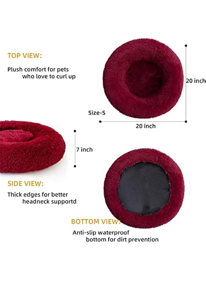 Generic Round Fluffy Plush Faux Fur Cat Bed - Washable 20/24 inches, Thick Bottom, Indoor Cats and Small Medium Dogs (Red, Medium)  - Image 3