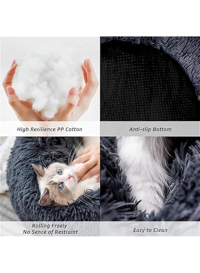 Generic Round Fluffy Plush Faux Fur Cat Bed - Washable 20/24 inches, Thick Bottom, Indoor Cats and Small Medium Dogs (Red, Medium)  - Image 1