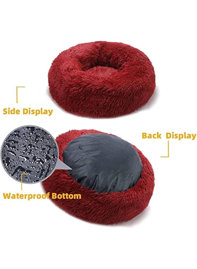 Generic Round Fluffy Plush Faux Fur Cat Bed - Washable 20/24 inches, Thick Bottom, Indoor Cats and Small Medium Dogs (Red, Medium)  - Image 2