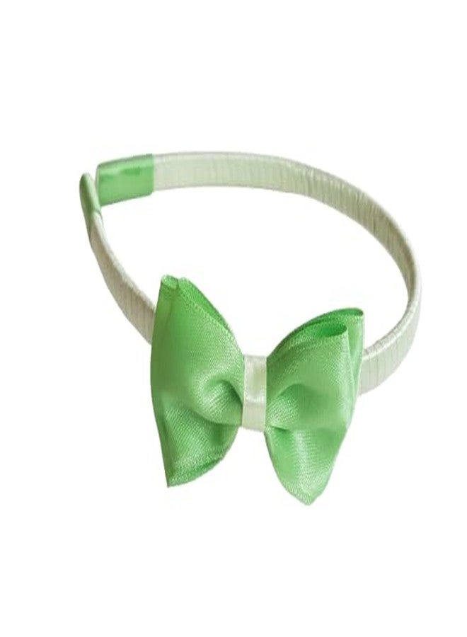 Belleza Crafting with Creativity Handmade Double Layer Green Shade1 Color Small Bow Hairband for Girls/Women SMBH Pattern2 (Pack of 1) - Image 1