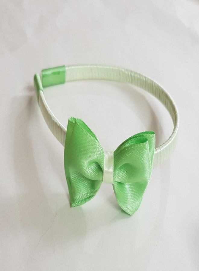 Belleza Crafting with Creativity Handmade Double Layer Green Shade1 Color Small Bow Hairband for Girls/Women SMBH Pattern2 (Pack of 1) - Image 2