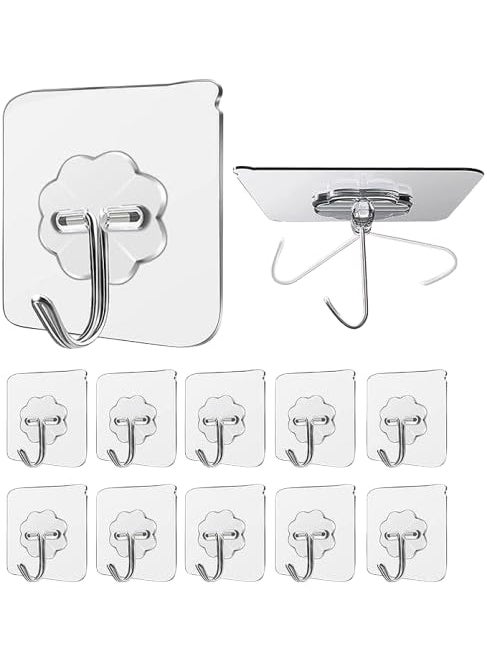 JUPITER ESSENTIALS JUPITER ESSENTIALS GripMate NoDrill Wall Hooks HeavyDuty Transparent Adhesive Hooks for Hanging Towels Keys Bags More Waterproof Oilproof PVC Hooks for Home Kitchen Pack of 10 