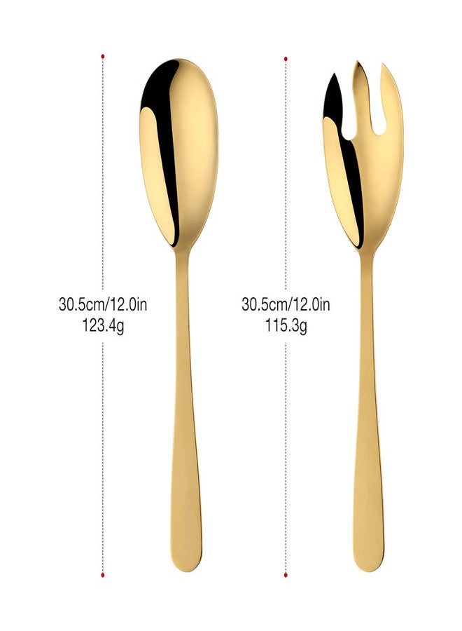 BISDARUN 12 Inches Salad Spoon and Fork Sets，Stainless Steel Salad Server Sets, Cooking Utensils for Kitchen, Simple and Classic Dishwasher Safe (Gold) - Image 2