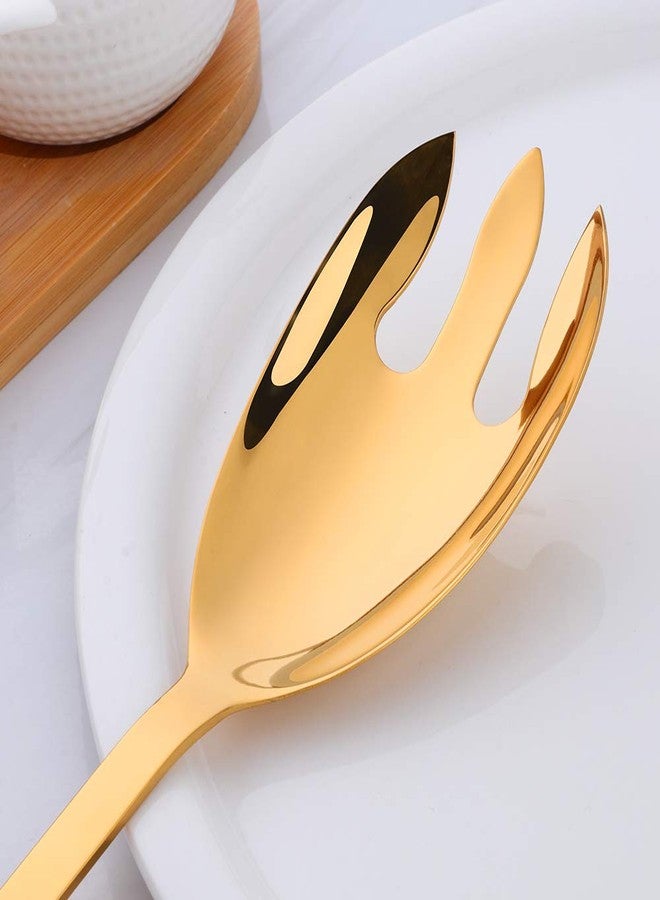 BISDARUN 12 Inches Salad Spoon and Fork Sets，Stainless Steel Salad Server Sets, Cooking Utensils for Kitchen, Simple and Classic Dishwasher Safe (Gold) - Image 5