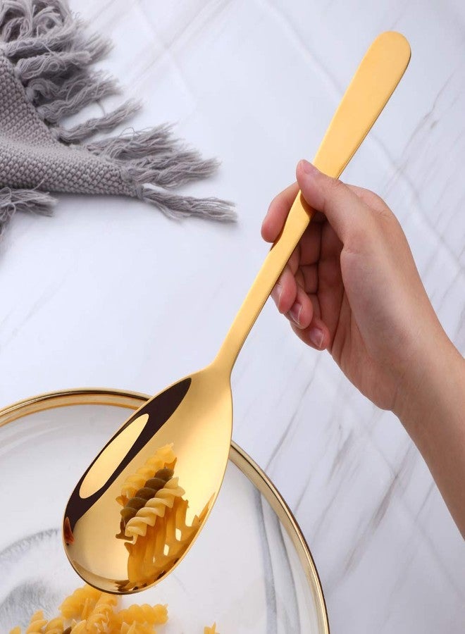 BISDARUN 12 Inches Salad Spoon and Fork Sets，Stainless Steel Salad Server Sets, Cooking Utensils for Kitchen, Simple and Classic Dishwasher Safe (Gold) - Image 4