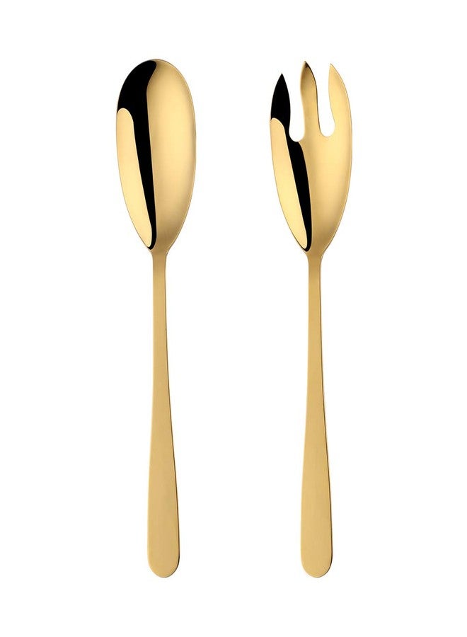 BISDARUN 12 Inches Salad Spoon and Fork Sets，Stainless Steel Salad Server Sets, Cooking Utensils for Kitchen, Simple and Classic Dishwasher Safe (Gold) - Image 1