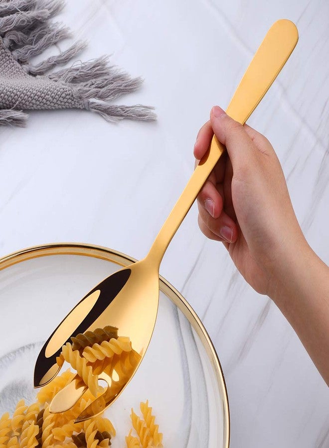 BISDARUN 12 Inches Salad Spoon and Fork Sets，Stainless Steel Salad Server Sets, Cooking Utensils for Kitchen, Simple and Classic Dishwasher Safe (Gold) - Image 3