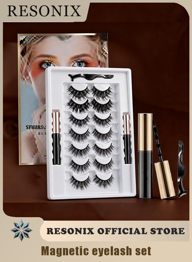 RESONIX 10 Pairs Magnetic Eyelashes with Eyeliner Kit – 3D Natural Look Reusable Lashes with 5 Magnets Per Lash, Waterproof Magnetic Eyeliner, No Glue Needed, Includes Tweezers & Gift Box (Black) - Image 1