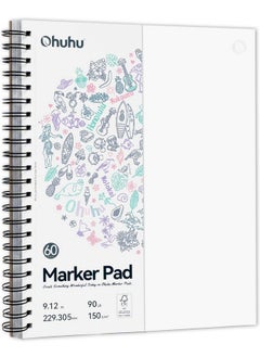 Ohuhu Ohuhu Double Sided Marker Pads Art Sketchbook Bleedproof - 229mm×305mm Large Paper Size - 90LB/150GSM Smooth Drawing Paper - 60 Sheets/120 Pages, Spiral Bound Sketching Book for Alcohol Markers Christmas  - Image 1