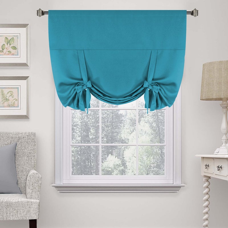 H.VERSAILTEX HVersailtex Balloon Shades Blackout Curtain Tie Up Shades Privacy Thermal Insulated Window Curtain Panel for Glass DoorKitchen Window 1 Piece 42 inches W by 63 inches L Turquoise Blue - Image 1