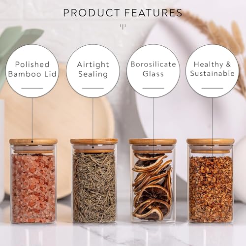 Encheng glass jars with Round wooden lid glass jar 270 ml set food storage containers Borosilicate glass jar for Sugar, and Other Dry food storage set of 12(12, Round BAMBOO LID GLASS JAR 270ml -) - Image 4