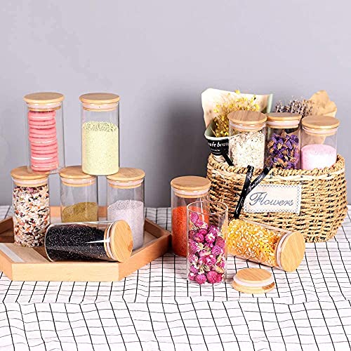 Encheng glass jars with Round wooden lid glass jar 270 ml set food storage containers Borosilicate glass jar for Sugar, and Other Dry food storage set of 12(12, Round BAMBOO LID GLASS JAR 270ml -) - Image 5