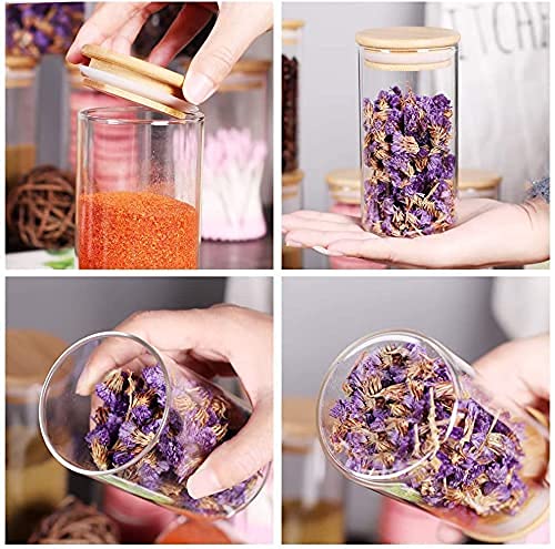 Encheng glass jars with Round wooden lid glass jar 270 ml set food storage containers Borosilicate glass jar for Sugar, and Other Dry food storage set of 12(12, Round BAMBOO LID GLASS JAR 270ml -) - Image 2
