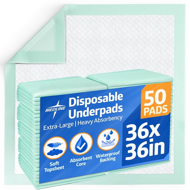 Medline Bed Pads Disposable Adult Heavy Duty Chux Pads 36x36 50 Count Incontinence Bed Pads for Adults Chucks Underpads Extra Large Disposable Bed Pads for Incontinence Pee Pads - Image 1