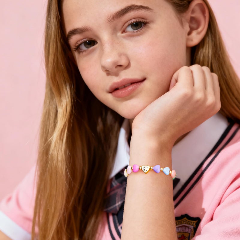 WomenGifts H Initial Heart Bracelets for Women Girls â€“ Dainty 14K Gold Plated Beaded Letter A-Z Charm Bracelet, Adjustable Personalized Jewelry, Cute Birthday Gift for Sisters, Teens & Her - Image 5