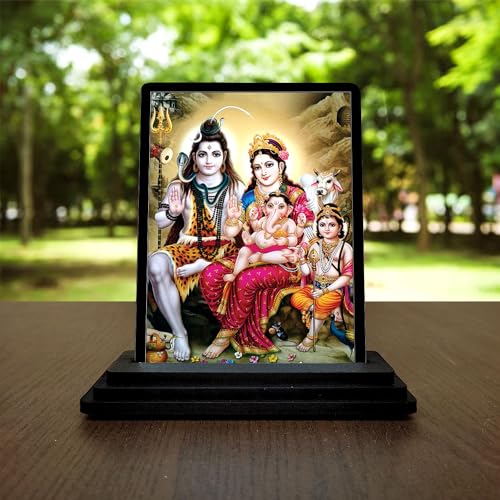Vprint Shiv Parivar Murti for Home Puja Wooden Decor | Mahadev Design with Stand | Size 7.5X10 cm | Home Mandir & Office Desk Spiritual Gift - Image 1