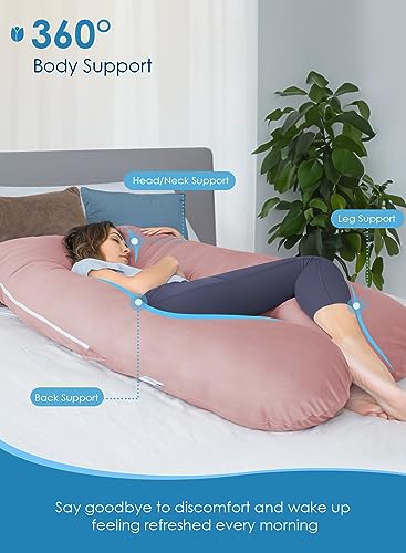 QUEEN ROSE Pregnancy Pillows for Sleeping, Cooling U Shaped Body Pillow, Maternity Pillow for Pregnant Women with Silky Soft Cover, Pink - Image 2